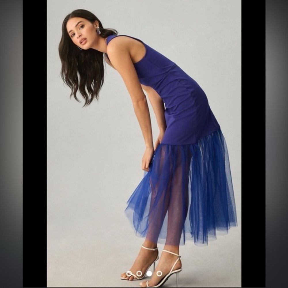 Anthropologie Maeve Tulle-Hem Slim Tank Dress